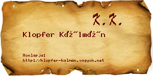 Klopfer Kálmán névjegykártya