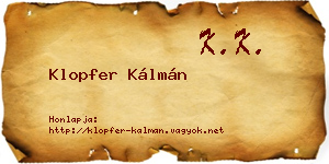 Klopfer Kálmán névjegykártya
